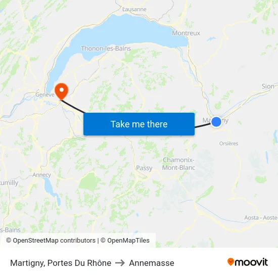 Martigny, Portes Du Rhône to Annemasse map