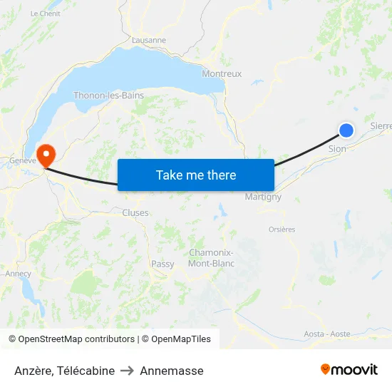 Anzère, Télécabine to Annemasse map