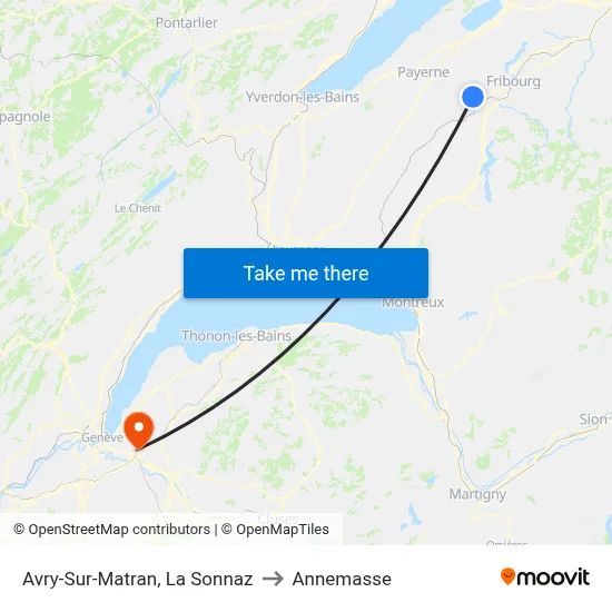 Avry-Sur-Matran, La Sonnaz to Annemasse map