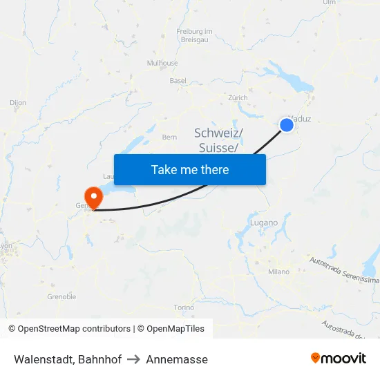 Walenstadt, Bahnhof to Annemasse map