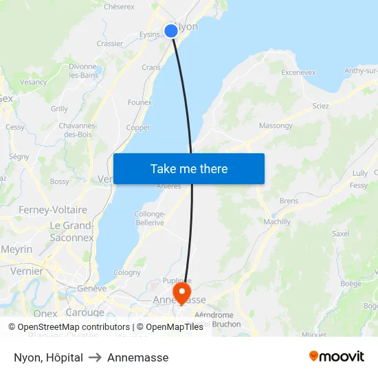 Nyon, Hôpital to Annemasse map