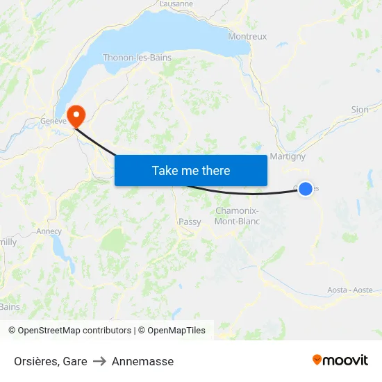 Orsières, Gare to Annemasse map
