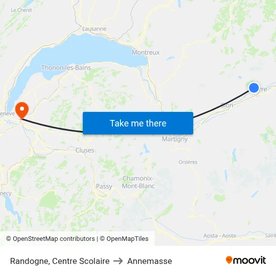 Randogne, Centre Scolaire to Annemasse map