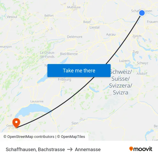 Schaffhausen, Bachstrasse to Annemasse map