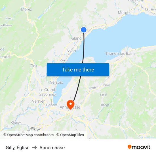 Gilly, Église to Annemasse map