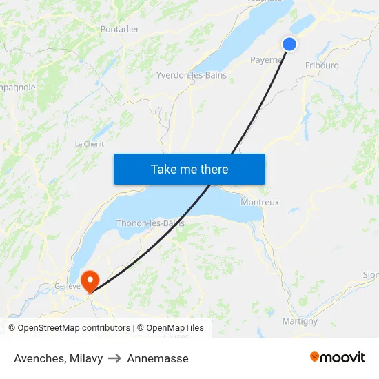 Avenches, Milavy to Annemasse map
