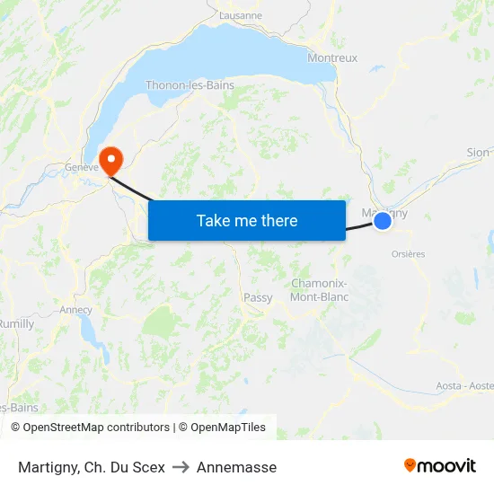 Martigny, Ch. Du Scex to Annemasse map