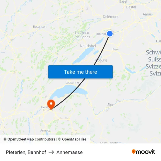 Pieterlen, Bahnhof to Annemasse map
