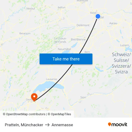 Pratteln, Münchacker to Annemasse map