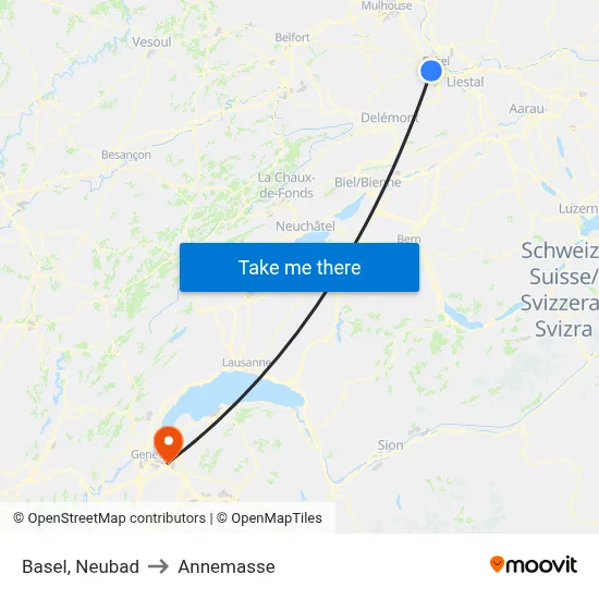 Basel, Neubad to Annemasse map