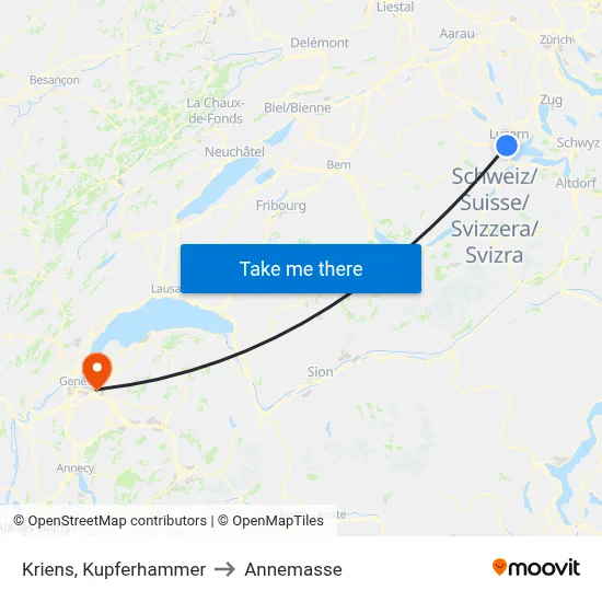 Kriens, Kupferhammer to Annemasse map