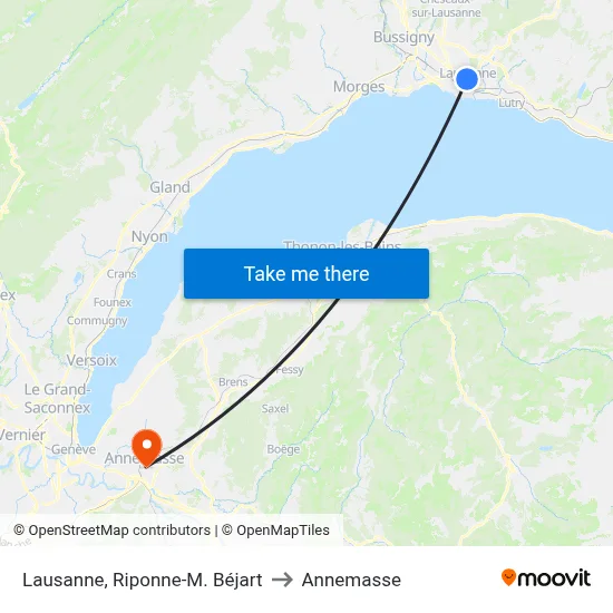 Lausanne, Riponne-M. Béjart to Annemasse map