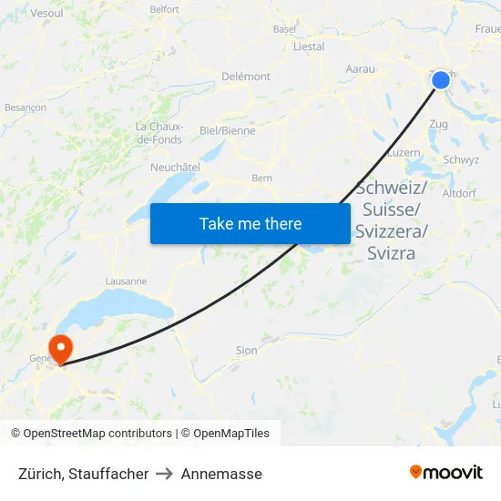 Zürich, Stauffacher to Annemasse map