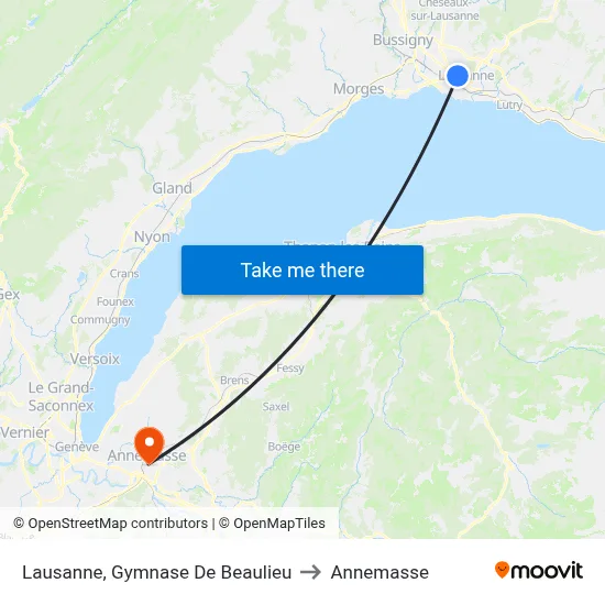 Lausanne, Gymnase De Beaulieu to Annemasse map