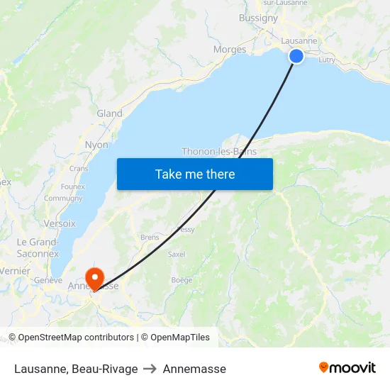 Lausanne, Beau-Rivage to Annemasse map