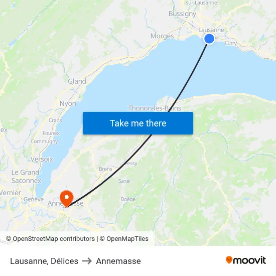Lausanne, Délices to Annemasse map