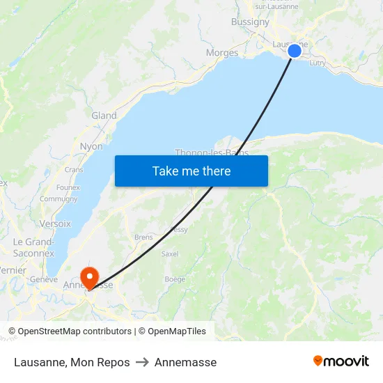 Lausanne, Mon Repos to Annemasse map