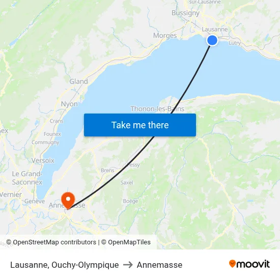Lausanne, Ouchy-Olympique to Annemasse map