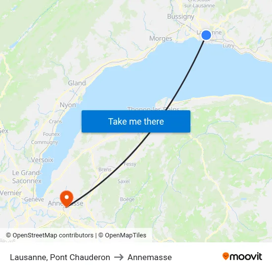 Lausanne, Pont Chauderon to Annemasse map