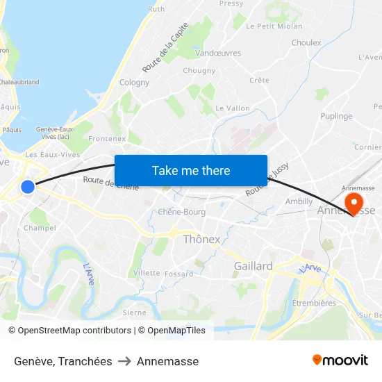 Genève, Tranchées to Annemasse map