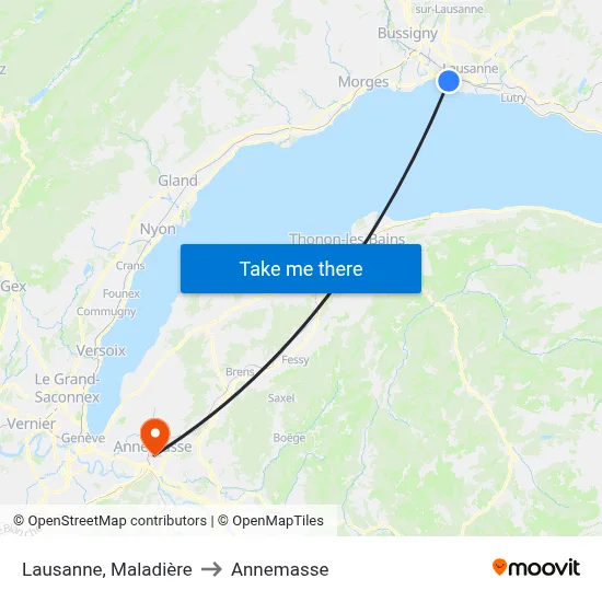 Lausanne, Maladière to Annemasse map