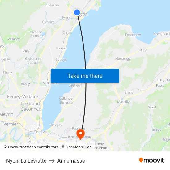 Nyon, La Levratte to Annemasse map