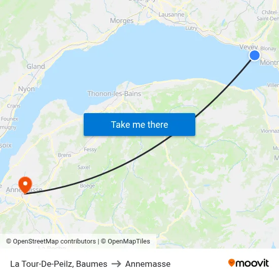 La Tour-De-Peilz, Baumes to Annemasse map