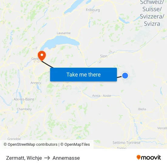 Zermatt, Wichje to Annemasse map