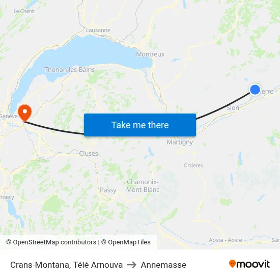 Crans-Montana, Télé Arnouva to Annemasse map