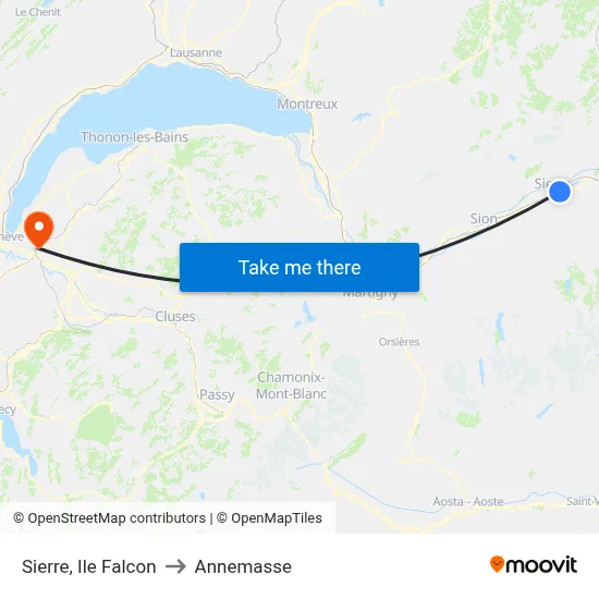 Sierre, Ile Falcon to Annemasse map