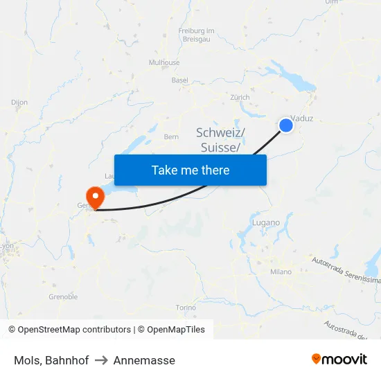 Mols, Bahnhof to Annemasse map