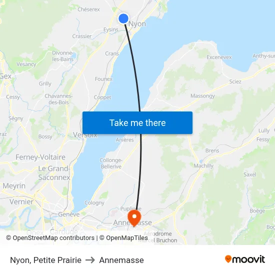 Nyon, Petite Prairie to Annemasse map