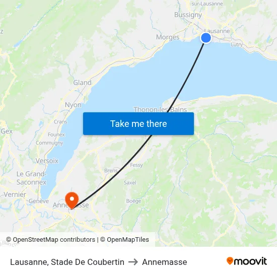 Lausanne, Stade De Coubertin to Annemasse map