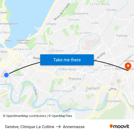 Genève, Clinique La Colline to Annemasse map