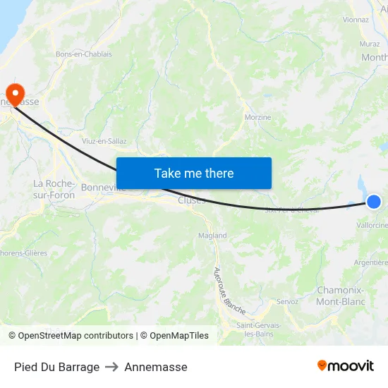 Pied Du Barrage to Annemasse map