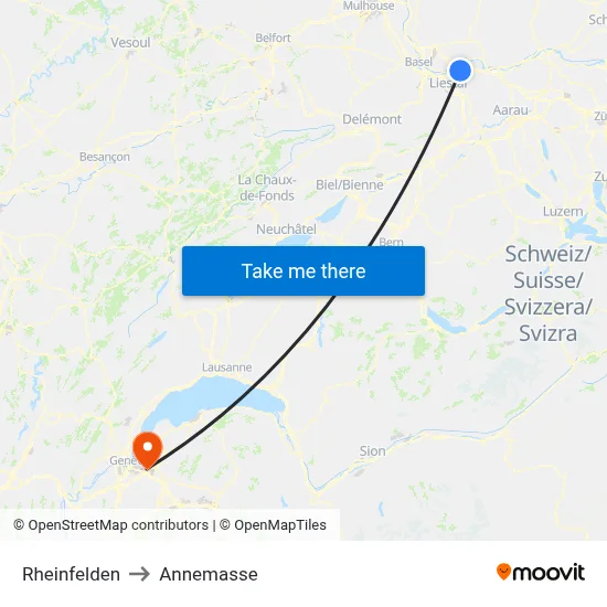 Rheinfelden to Annemasse map