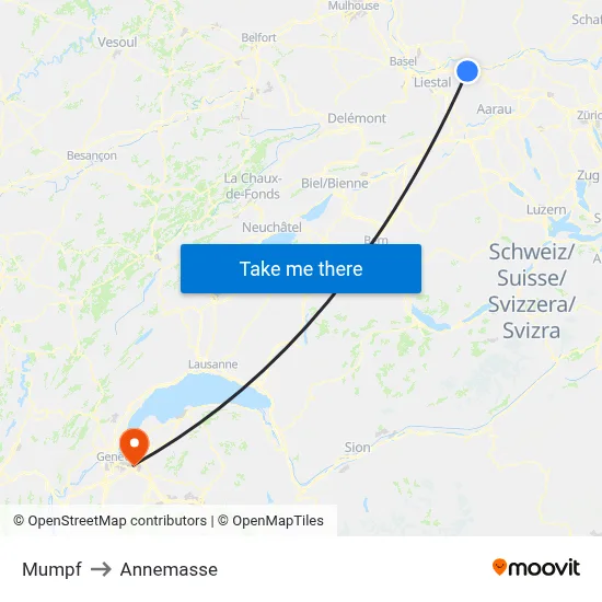 Mumpf to Annemasse map