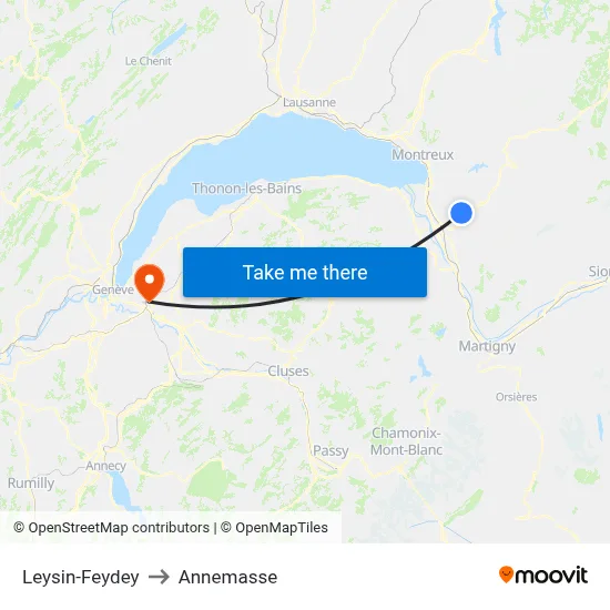 Leysin-Feydey to Annemasse map