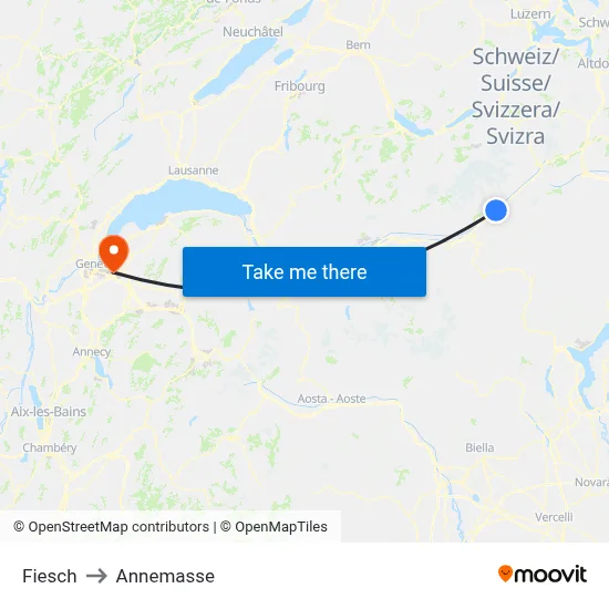 Fiesch to Annemasse map