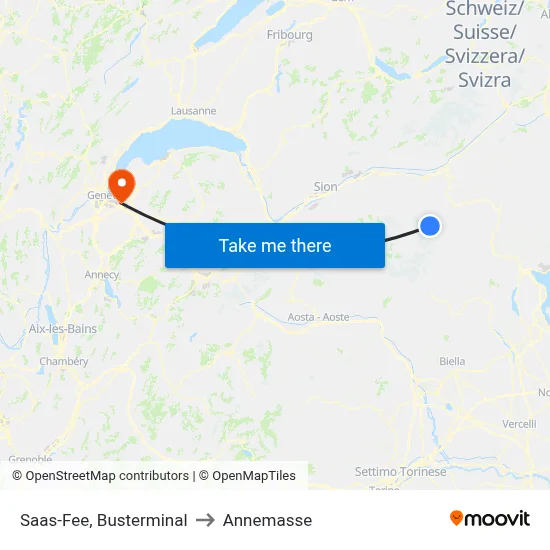Saas-Fee, Busterminal to Annemasse map