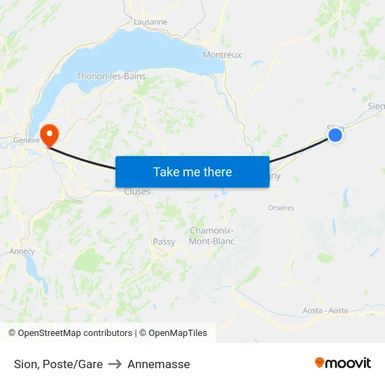 Sion, Poste/Gare to Annemasse map