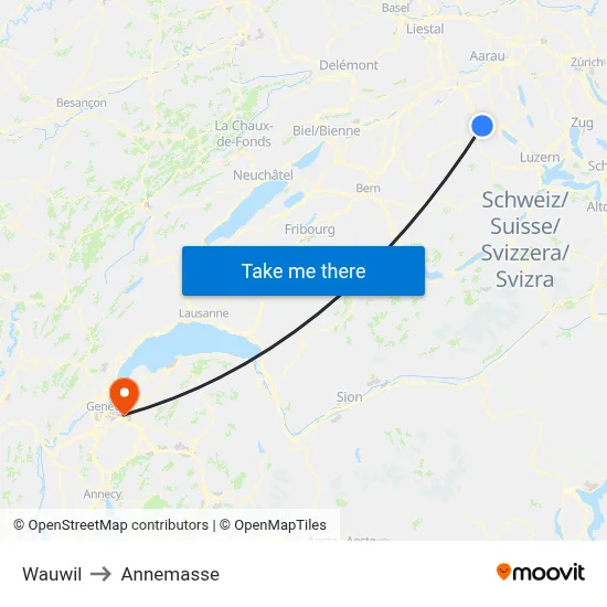 Wauwil to Annemasse map