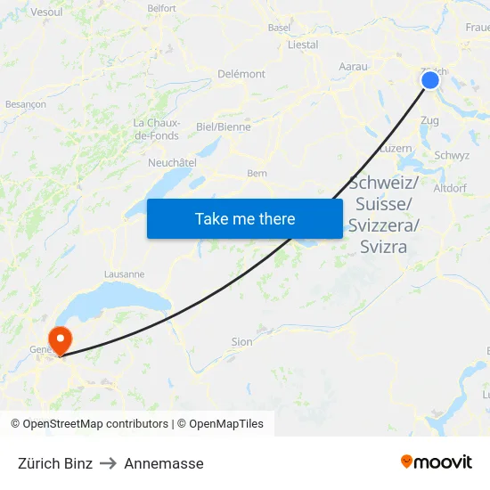 Zürich Binz to Annemasse map
