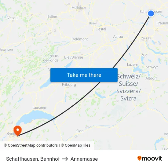 Schaffhausen, Bahnhof to Annemasse map
