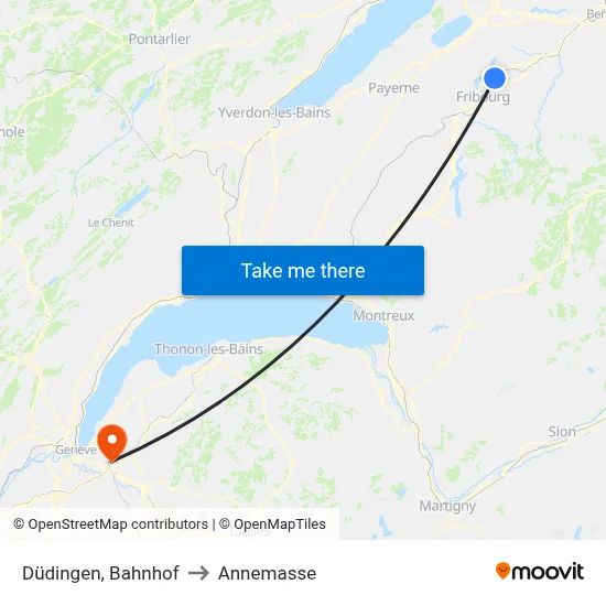 Düdingen, Bahnhof to Annemasse map