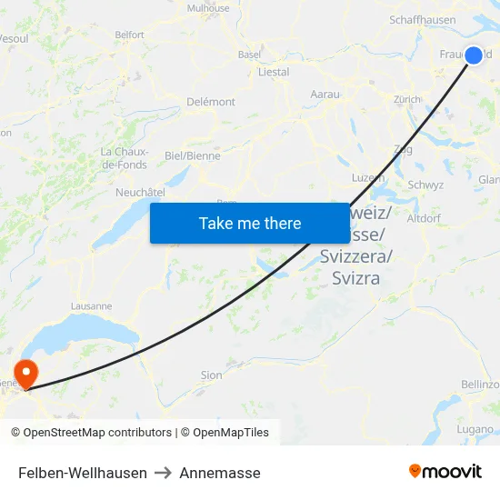 Felben-Wellhausen to Annemasse map