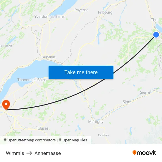 Wimmis to Annemasse map