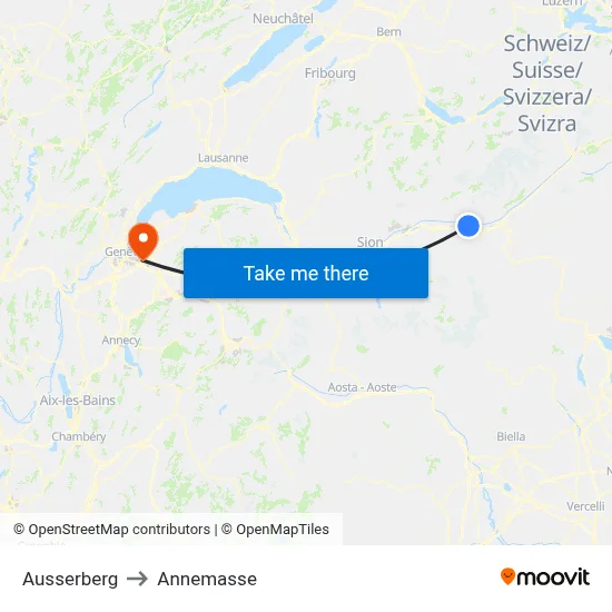 Ausserberg to Annemasse map