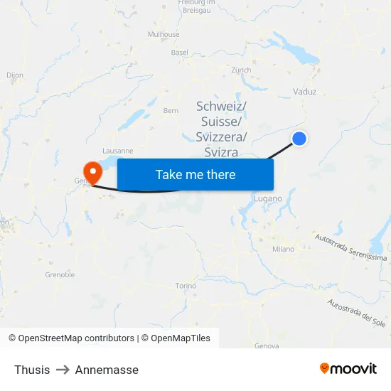 Thusis to Annemasse map