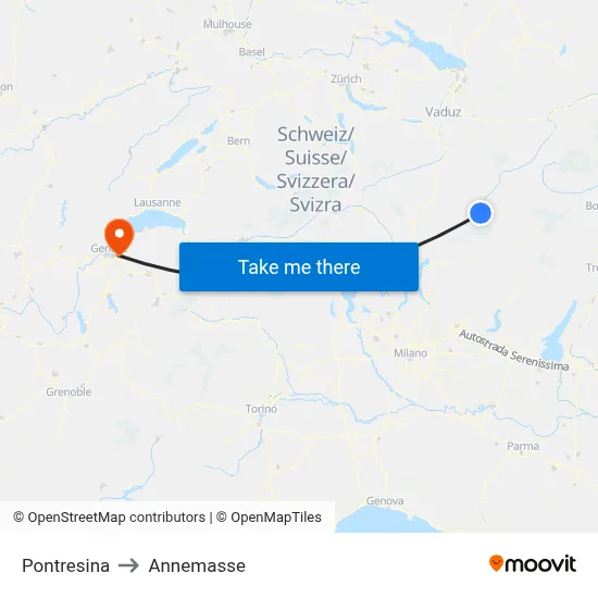 Pontresina to Annemasse map